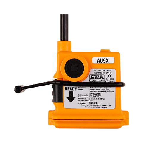 SG05801 Sea Marshall AU9X PLB Within 2 - 5 seconds of immersion in water, the Sea Marshall AU9X sends a distress signal on 121.5MHz which is then tracked using a sMRT SARfinder base unit. The Sea Marshall AU9X is intrinsically safe and has ATEX approval for Zone 2 areas.
